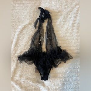 Victoria's Secret fashion show black tulle teddy rhinestones nwt